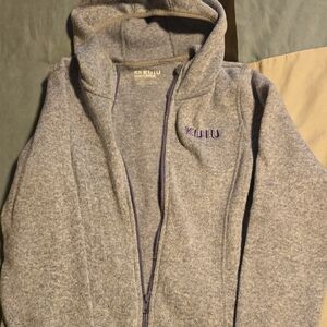 KUIU Womans Heather Light Gray Full-Zip Hoodie with Purple Logo